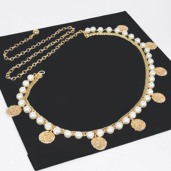 Faux Pearl Round Metal Plus Size Chain Belt - Picture 2 of 3
